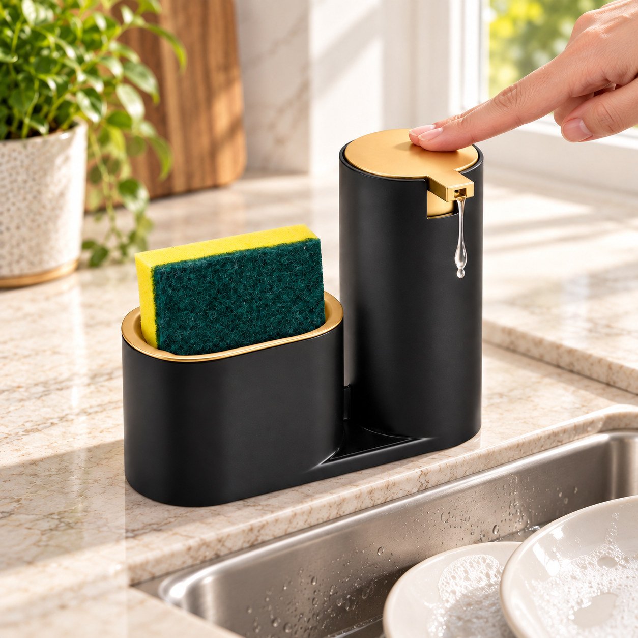 Dispenser Preto com Dourado — Acionamento do dispenser
