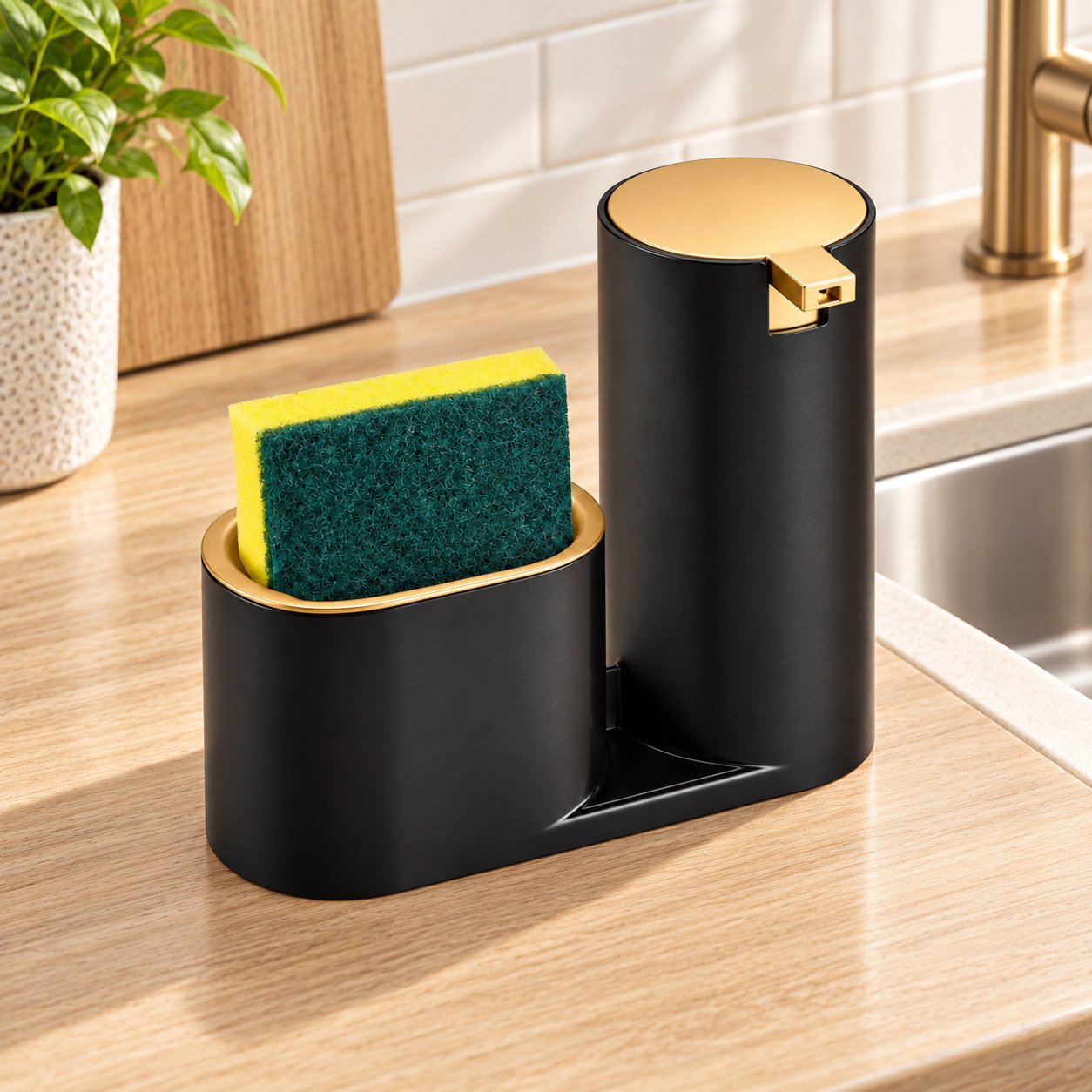 Dispenser Preto com Dourado — Acabamento Preto com Dourado